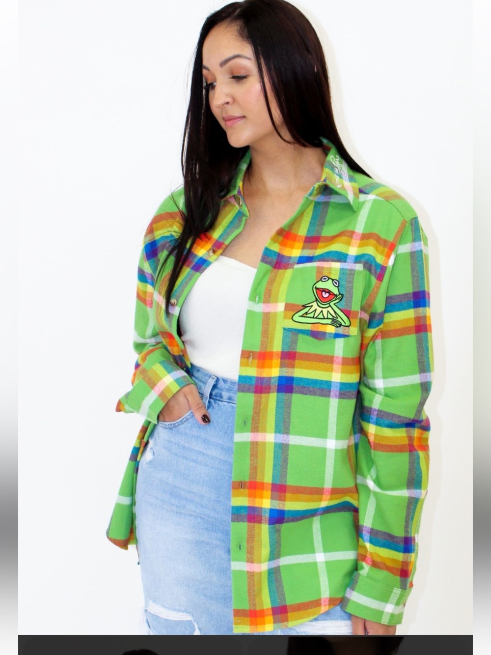 Disney x Cakeworthy Kermit The Frog Flannel Shirt Adult Muppets Button Up NWOT - Picture 4 of 8